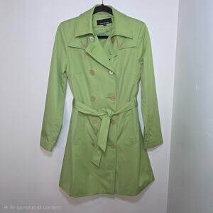 Jones New York Green Trench Rain Coat Double Breasted Belt Tie Size S Lined